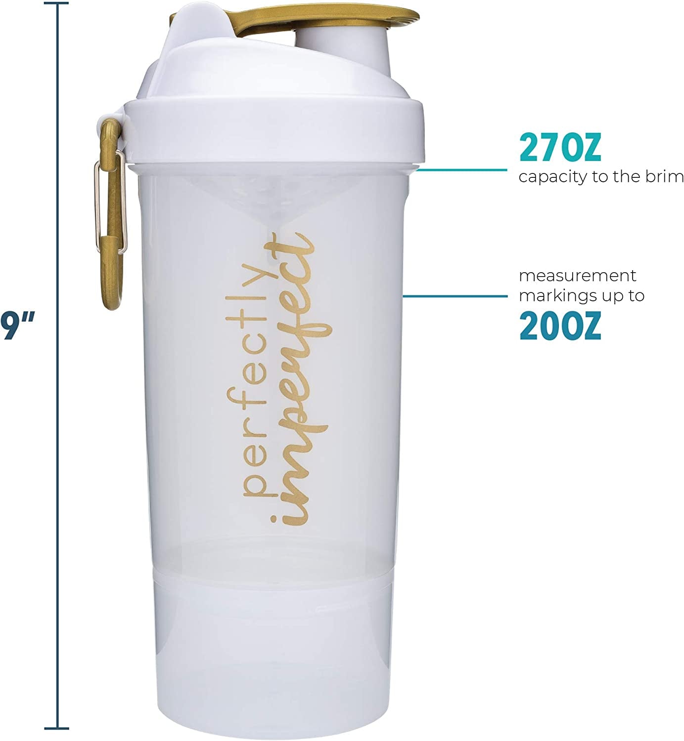 Shaker Bottle with Motivational Quotes | 27 Ounce Protein Shaker Cupwith Mixer Net | Attachable Container Storage for Protein or Supplements | Perfect Fitness Gift | Beyoutiful - Blue
