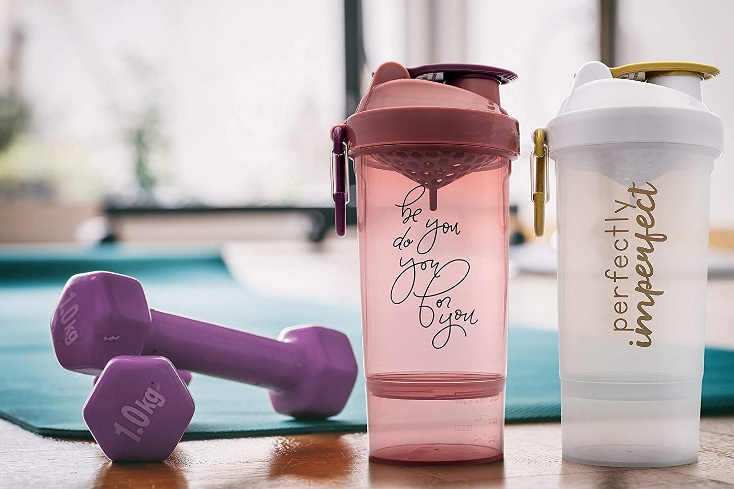 Shaker Bottle with Motivational Quotes | 27 Ounce Protein Shaker Cupwith Mixer Net | Attachable Container Storage for Protein or Supplements | Perfect Fitness Gift | Beyoutiful - Blue