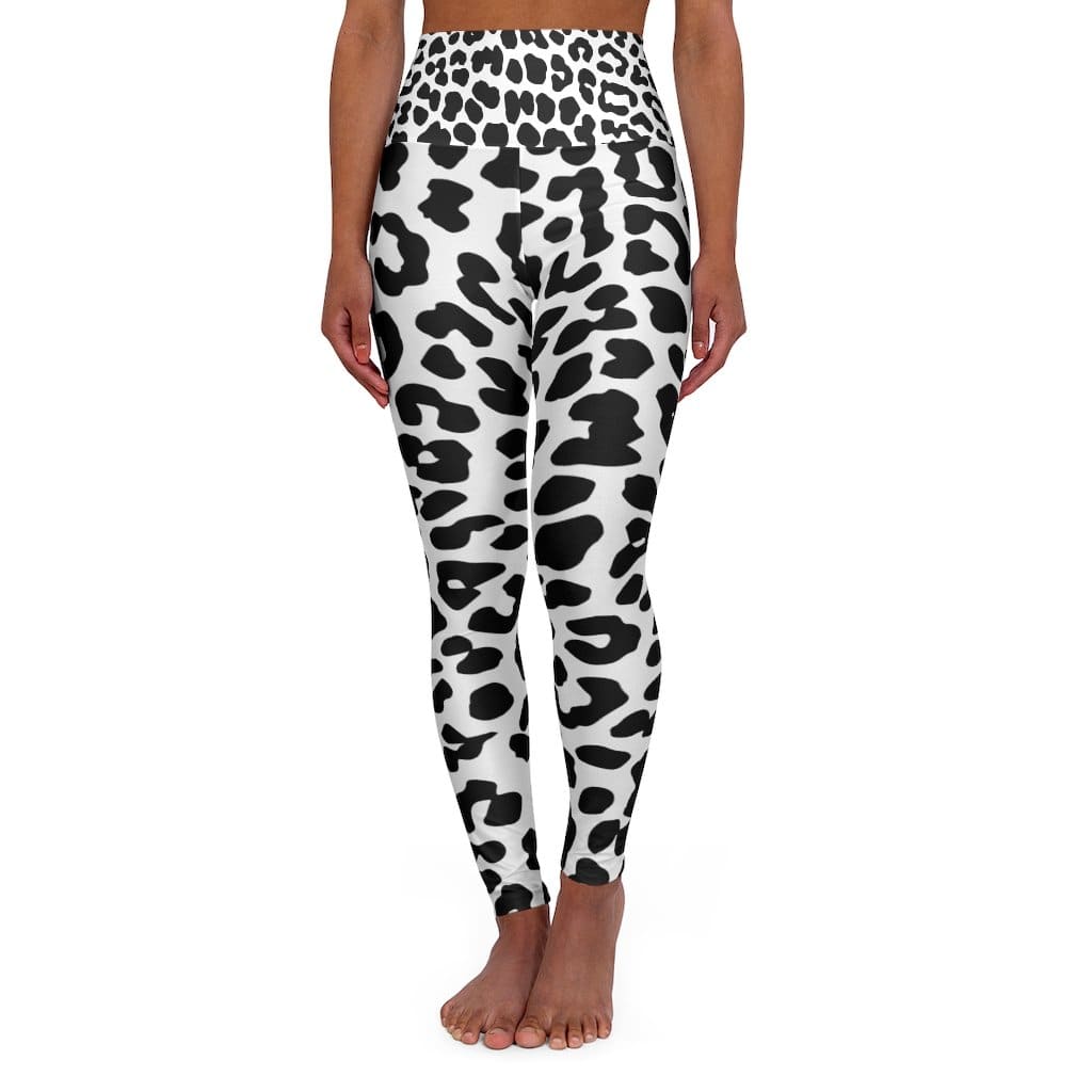 High Waisted Yoga Leggings - Black and White Leopard Style Pants