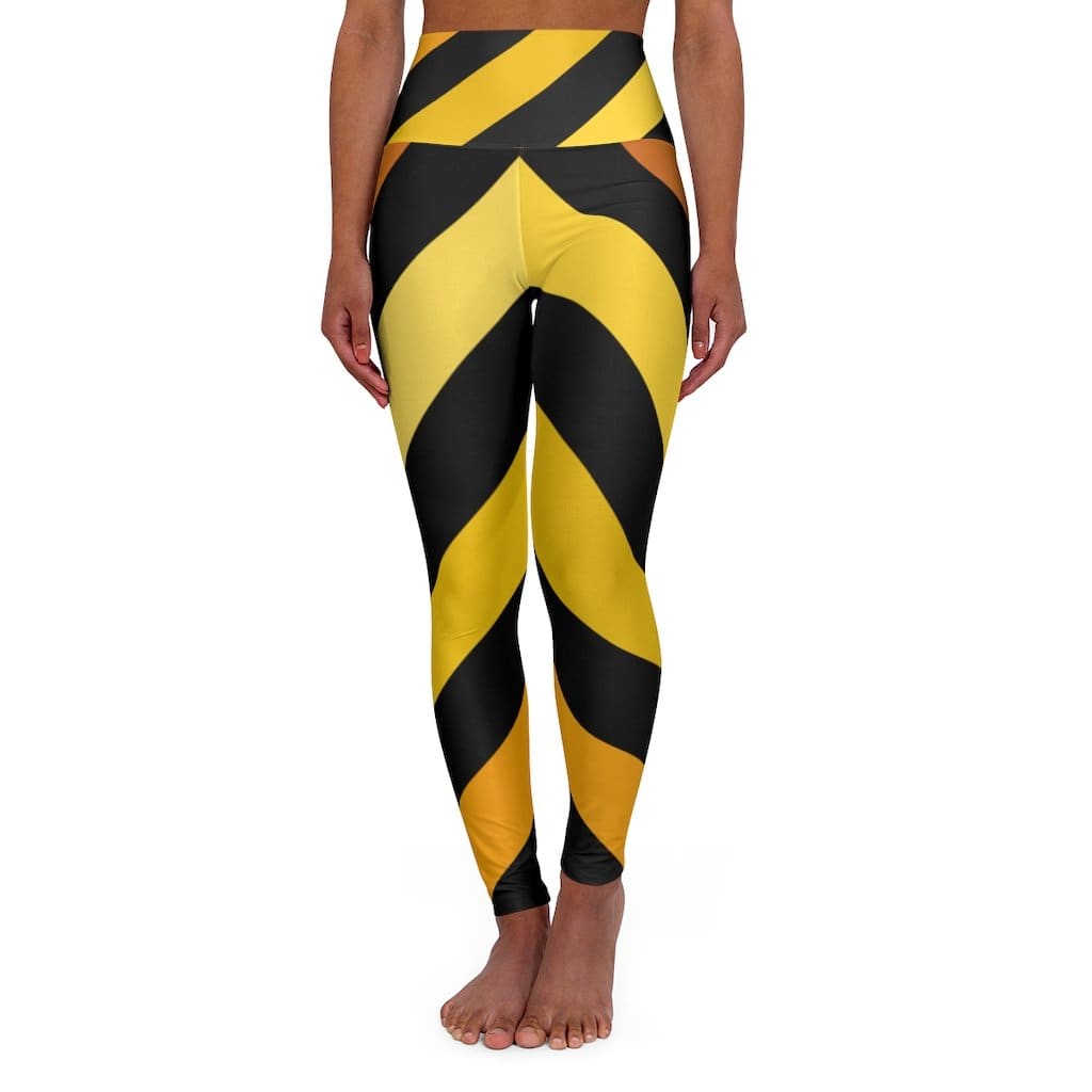 High Waisted Yoga Pants - Black and Yellow Herringbone Style Sports