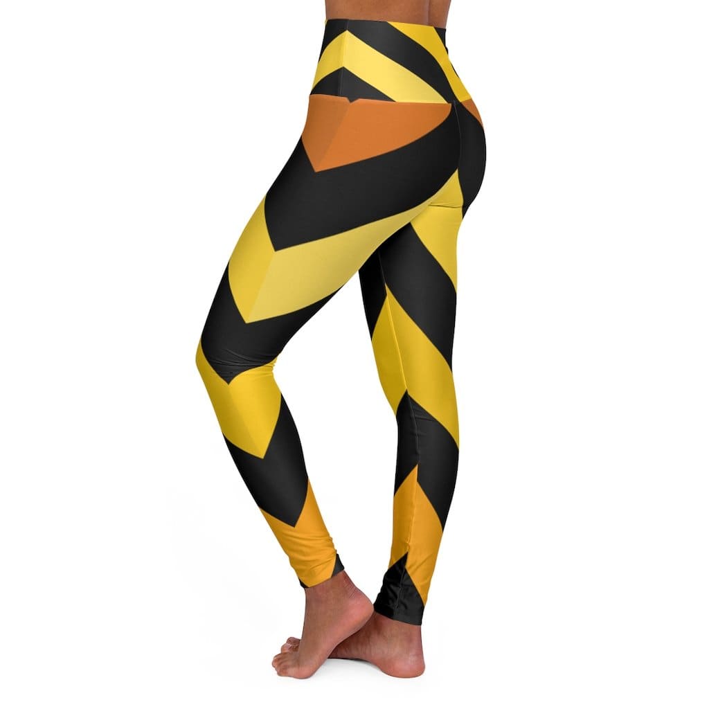 High Waisted Yoga Pants - Black and Yellow Herringbone Style Sports