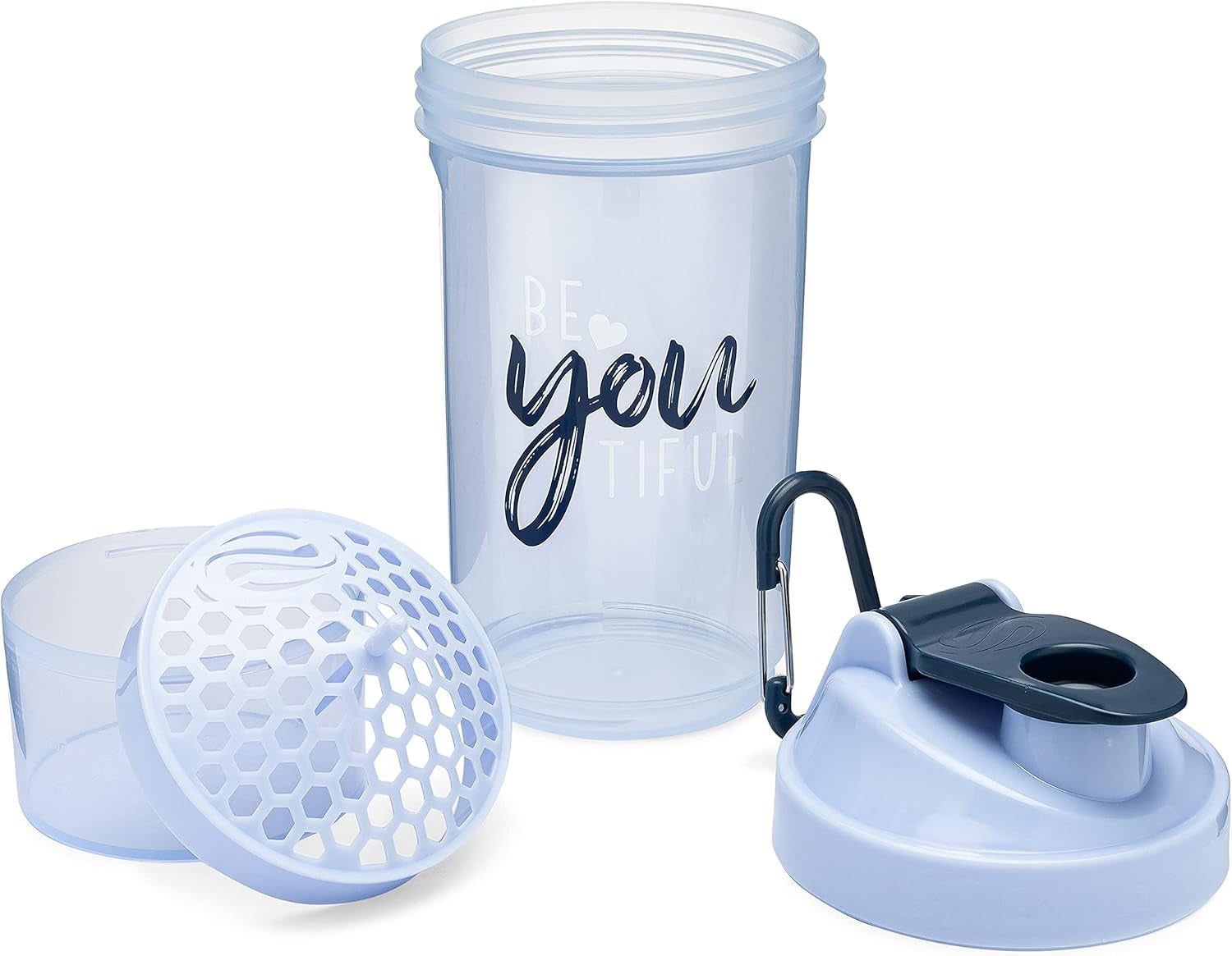 Shaker Bottle with Motivational Quotes | 27 Ounce Protein Shaker Cupwith Mixer Net | Attachable Container Storage for Protein or Supplements | Perfect Fitness Gift | Beyoutiful - Blue