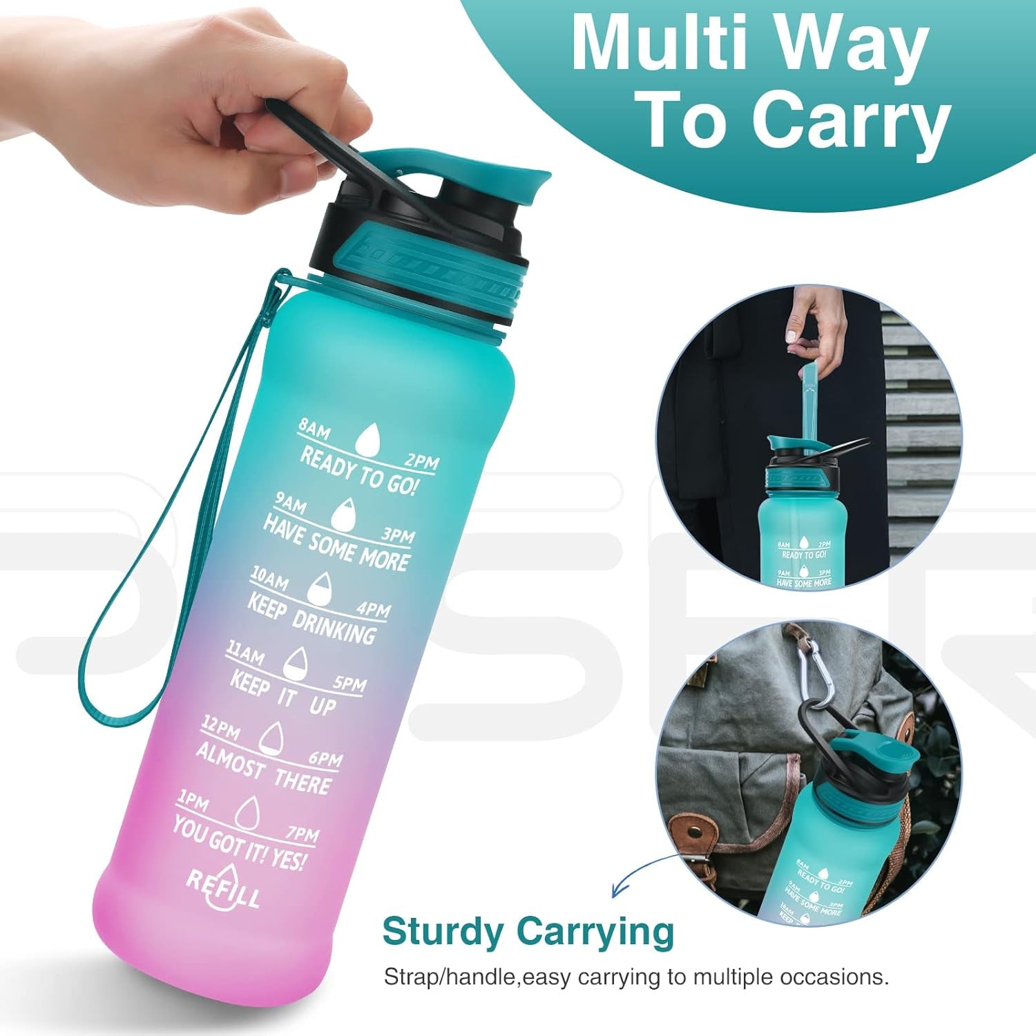 PASER 24/32 Oz Motivational Water Bottle with Time to Drink, Removable Straw & Time Marker, Tritan Bpa-Free, Flip Lid Fast Flow & Leak Proof Water Jug for School, Office, Fitness, Outdoor Sports…