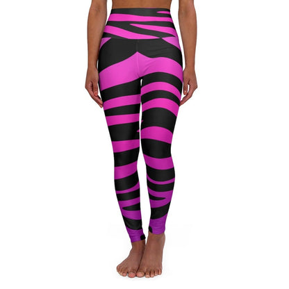 High Waisted Yoga Leggings - Purple and Black Stripes