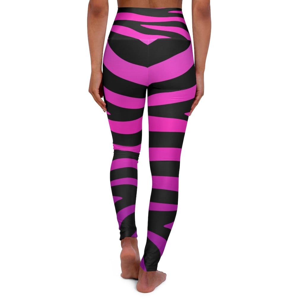 High Waisted Yoga Leggings - Purple and Black Stripes
