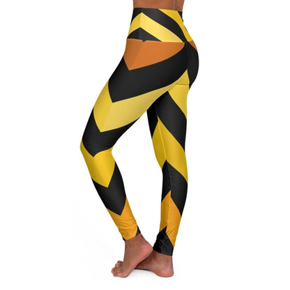 High Waisted Yoga Pants - Black and Yellow Herringbone Style Sports