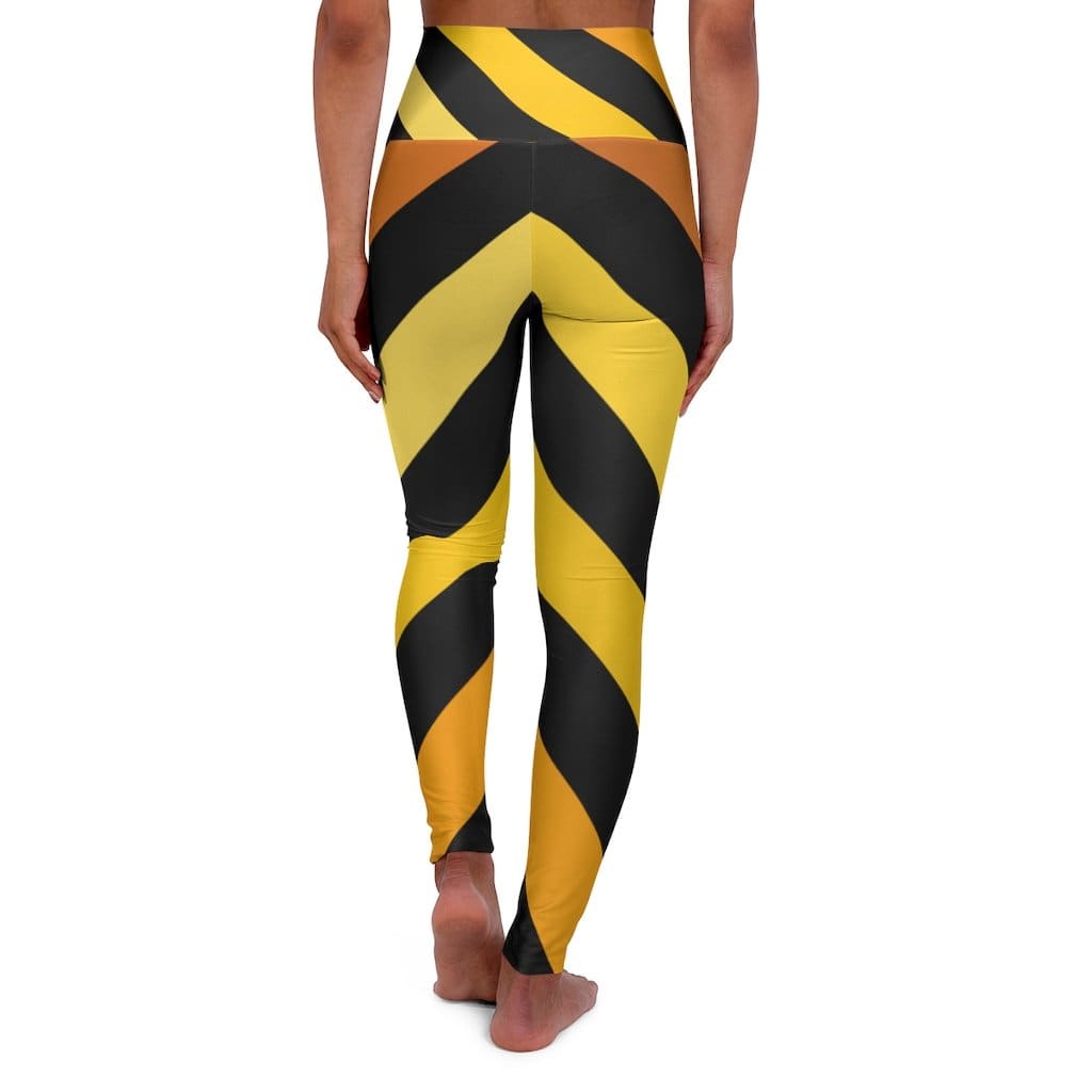 High Waisted Yoga Pants - Black and Yellow Herringbone Style Sports