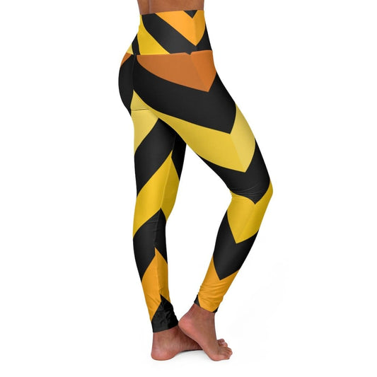 High Waisted Yoga Pants - Black and Yellow Herringbone Style Sports